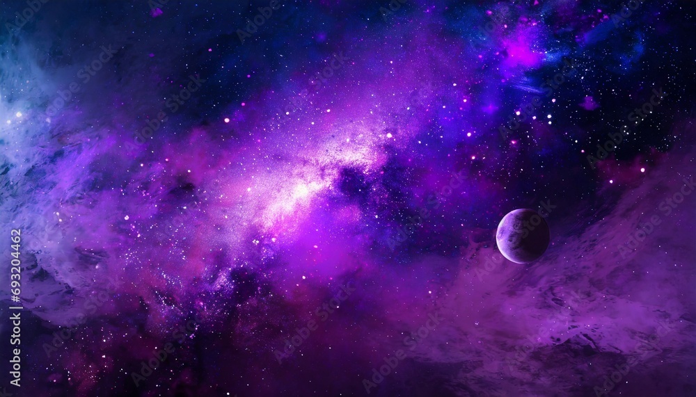 abstract starry space purple with shining star dust and nebula realistic galaxy with milky way and planet background