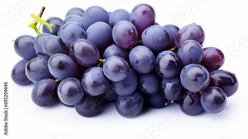 Blue wet Isabella grapes bunch isolated on white background. Ripe grapes. generative ai