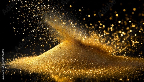gold glitter powder splash on black background