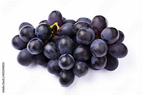 Bunch of ripe dark blue grapes isolated on white background. View from above. generative ai