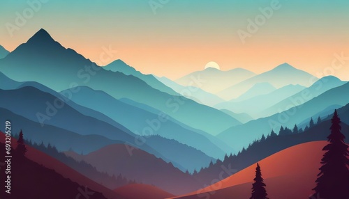 simple flat gradient mountain range landscape background generative ai