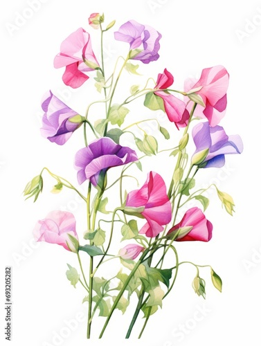 Field of Sweet Peas  A Beautiful Watercolor Painting AI Generated
