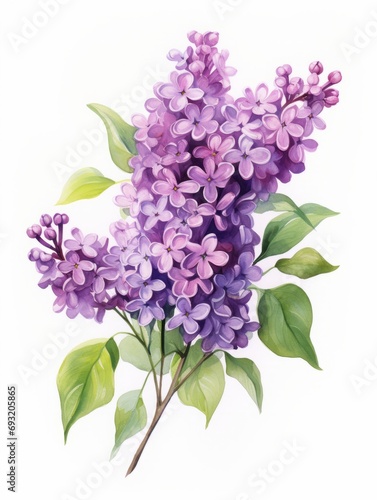 Isolated Watercolor Painting of Lilacs on White Background AI Generated