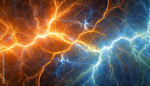 hot orange and cold blue electrical lightning background © Kelsey