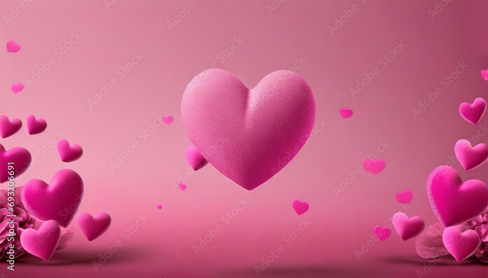 pink heart levitating with pink background