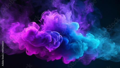 neon blue and purple multicolored smoke puff cloud design elements on a dark background generative ai