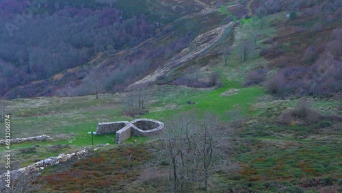 Trap to hunt Wolves (Canis lupus) in the Valcabado Viewpoint in the Covalagua Natural Space. LAS LORAS GEOPARK. UNESCO. Pomar de Valdivia. Palencia. Castile and Leon. Spain. Europe photo