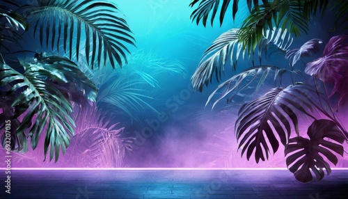 jungle neon background vapor wave tropical background concept