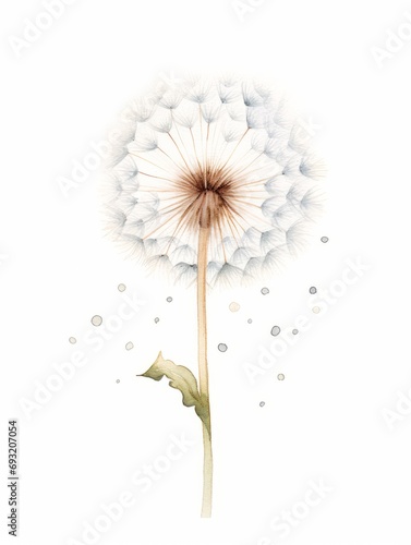 An Artistic Watercolor of an Oversized Dandelion with Floating Seeds AI Generated