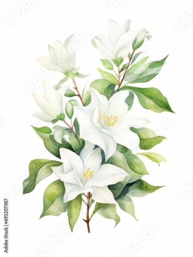 An Artistic Watercolor of Blooming Jasmine Flowers AI Generated