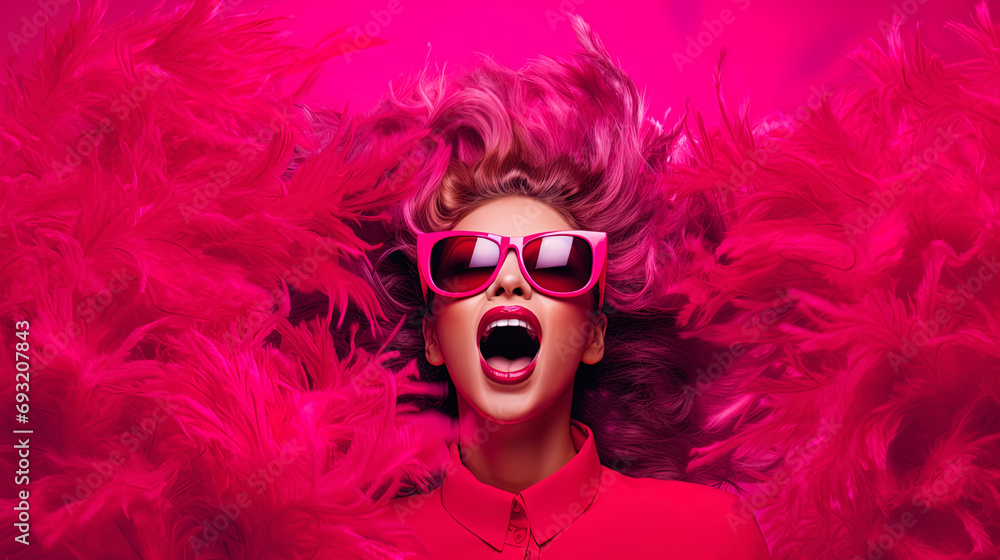 A bright pink background adding an image of extravagance and fun