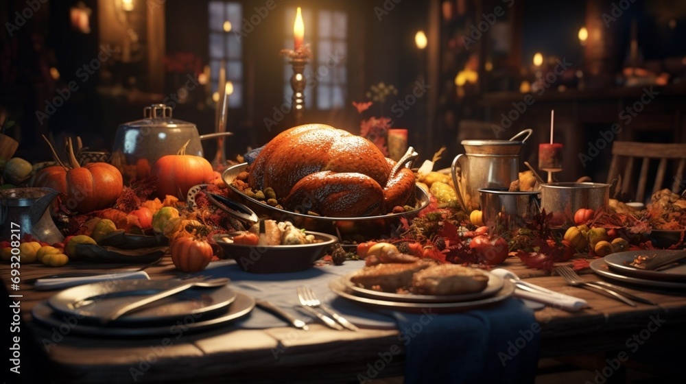 Thanksgiving meal, 4k, Generated AI