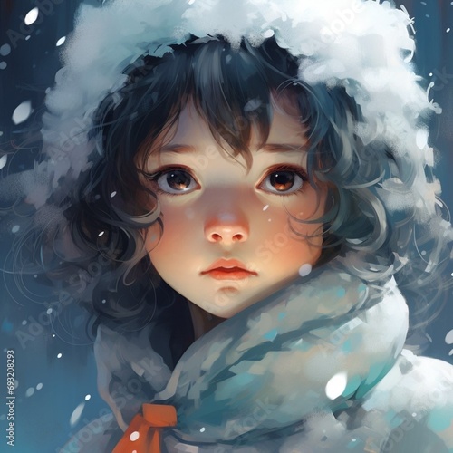 Ilustation girl in the snow, Generated AI photo