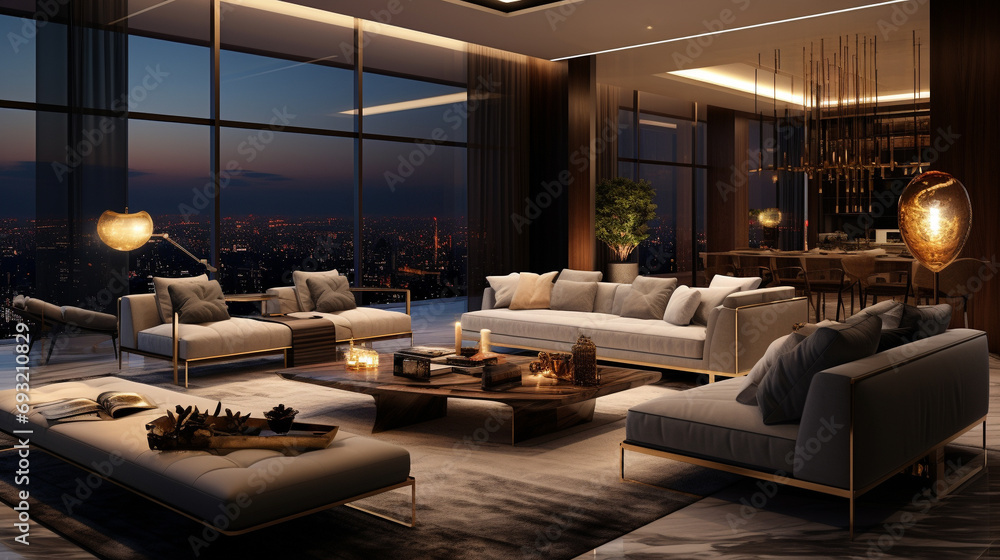 Image showcasing Chic and sophisticated living area in a lavish apartment with plush ...