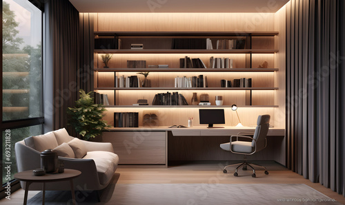 Modern luxurious minimalist style study room design, interior design example