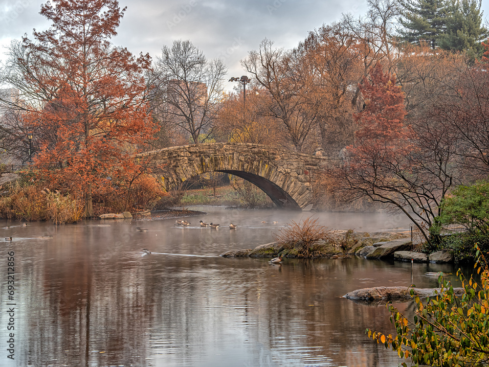 Gapstow Bridge in Central Park,autumn morning