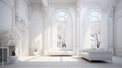 A classic interior with a pristine white wall, providing a sense of purity and allowing other elements to shine in the space.
