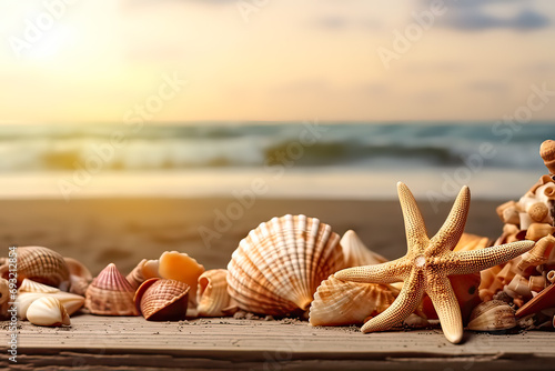 Marine canvas, Background with a marine theme, featuring a starfish and barnacles, providing ample space for text and design in this stock photo.