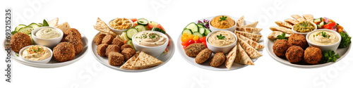 Mezze Falafel Platter with Pita and Hummus Hyperrealistic Highly Detailed Isolated On Transparent Background Png File photo