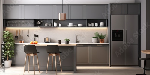 Modern-style studio kitchen in gray with a classic and contemporary touch.