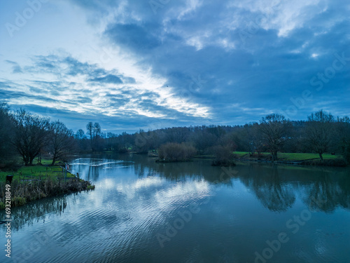 Dearne Valley Country Park Hoyle Mill Fishing Lake at Dawn, Barnsley, South Yorkshire, Dec 2023
