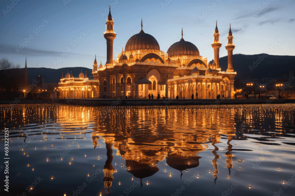 The evening illumination of the mosque is a beautiful sight