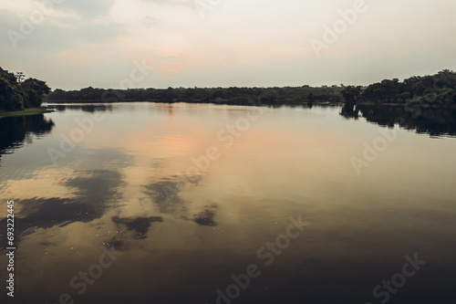 Jungle and Amazon river at sunrise.