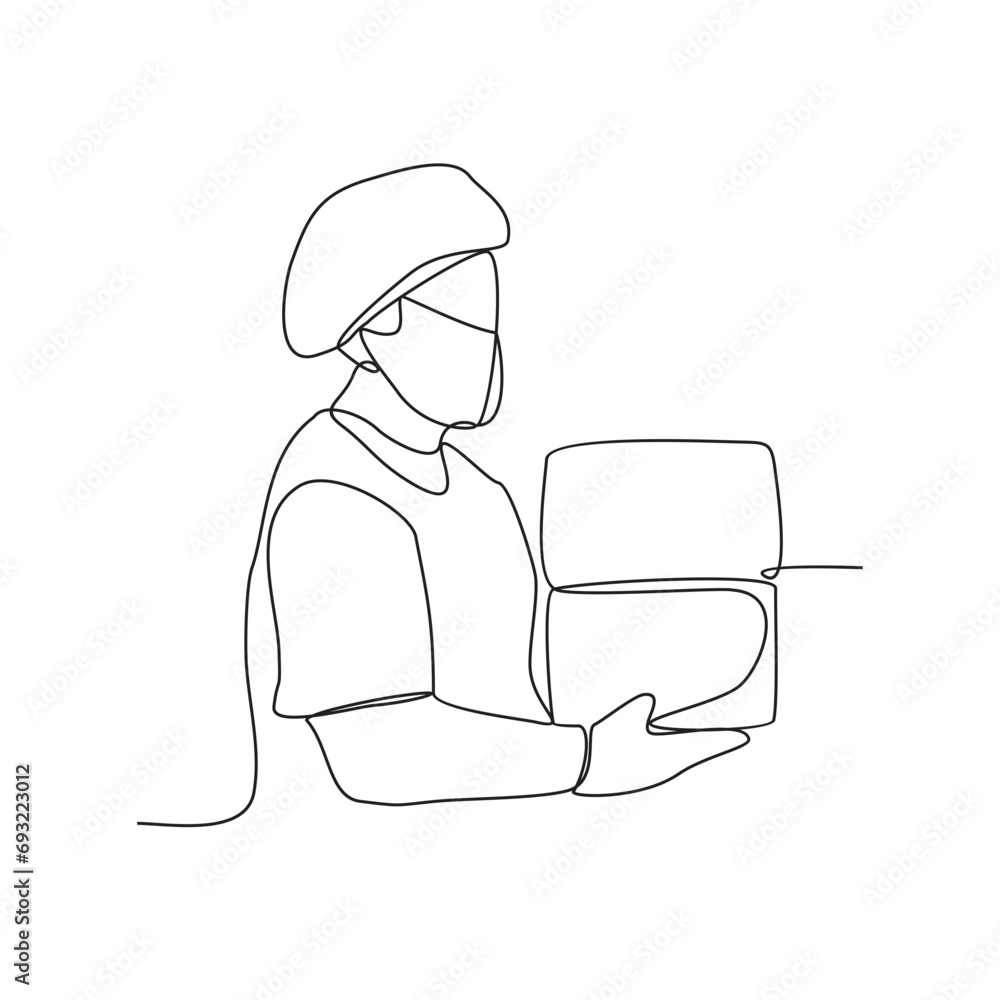 One continuous line drawing of an employee who works in a cheese factory vector illustration. Industrial activity design illustration simple linear style vector concept. Cheese industry design vector.