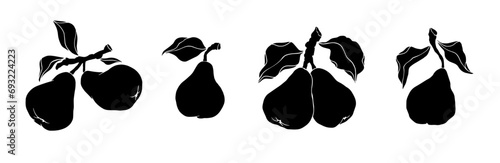 Silhouette, stamp of pear fruit. Vector graphics.	