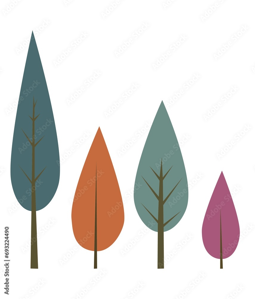TREES WITH AUTUMN COLORS, ISOLATED DRAWING TREES WITH AUTUMN COLORS, ISOLATED DRAWING