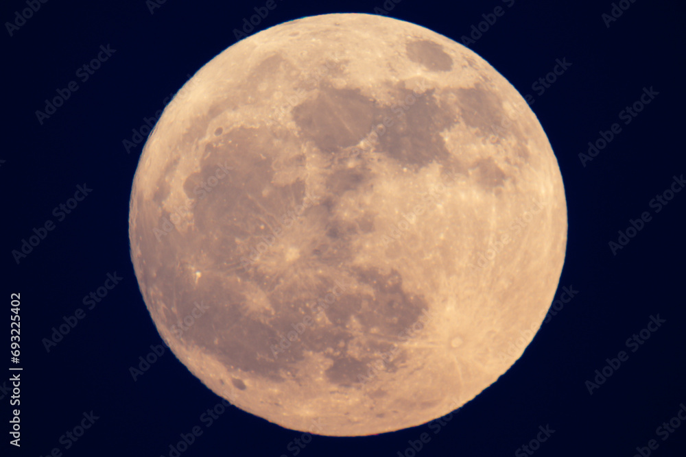 Super strawberry moon, reddish full moon on a summer night.