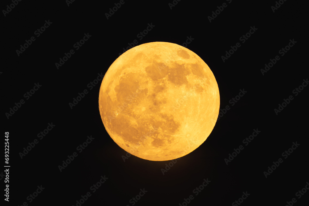 Super strawberry moon, reddish full moon on a summer night.