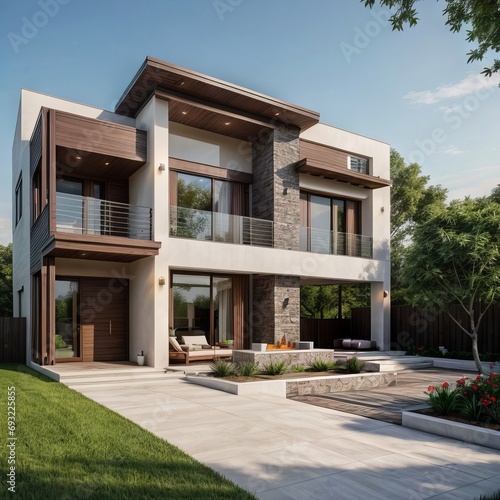 A Contemporary Dwelling with Stylish Architecture, Beautiful Exterior Design, and a Serene Garden Setting. Perfect Family Home in a Residential Neighborhood, Featuring Thoughtful Construction © Rezhwan