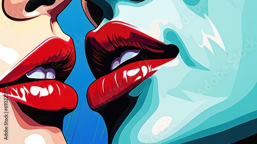 Passion and kiss between girls. The lips of two women. Lesbians concept. AI generated.