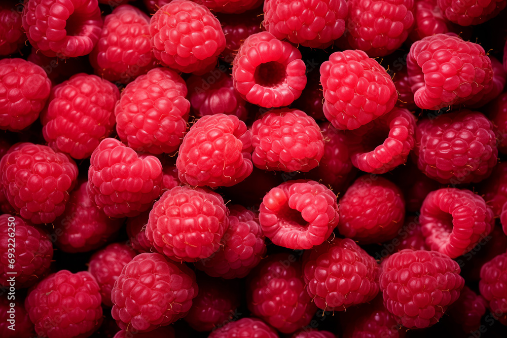 overhead view of big pile of raspberries, food, flat lay, ai-generated image overhead view of big pile of raspberries, food, flat lay, ai-generated image