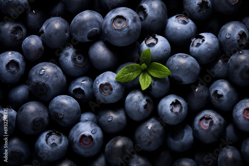 overhead view of big pile of blueberries, food, flat lay, ai-generated image