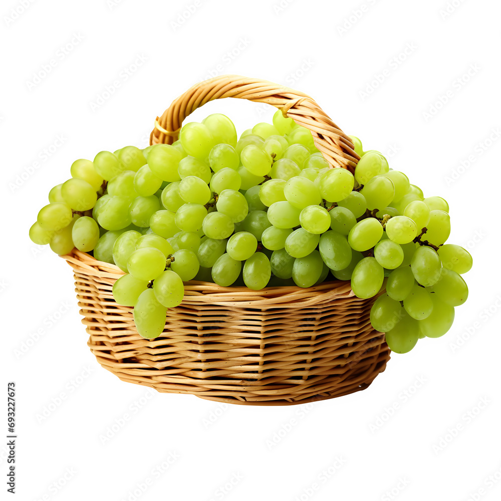 Green grapes in a basket isolated on transparent background Generative AI Green grapes in a basket isolated on transparent background Generative AI