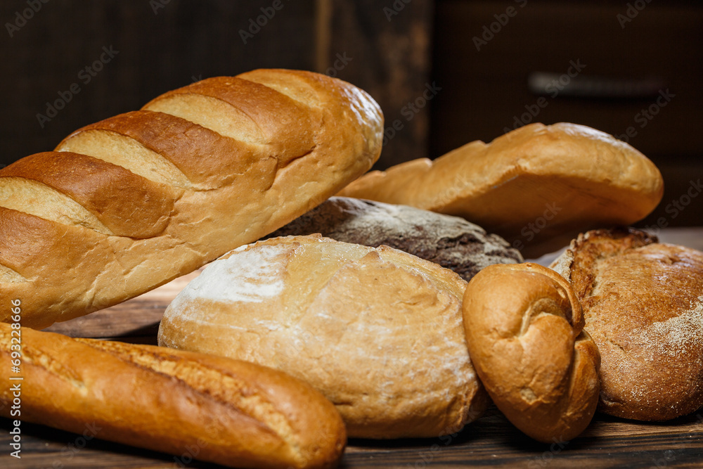 Fresh and delicious bread for eating, different breads for making toast and eating, bread made from wheat and flour, gluten, gluten-free bread, fresh bread baguette