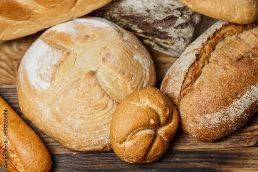 Fresh and delicious bread for eating, different breads for making toast and eating, bread made from wheat and flour, gluten, gluten-free bread, fresh bread baguette