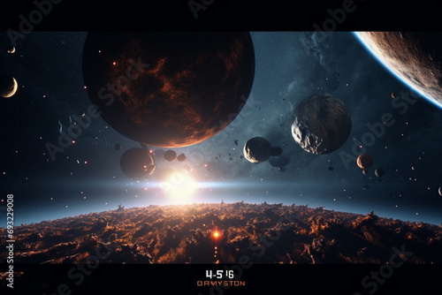 Seamless space texture background. Stars in the night sky with purple and blue nebula. A high resolution astrology or astronomy backdrop pattern created using AI	
