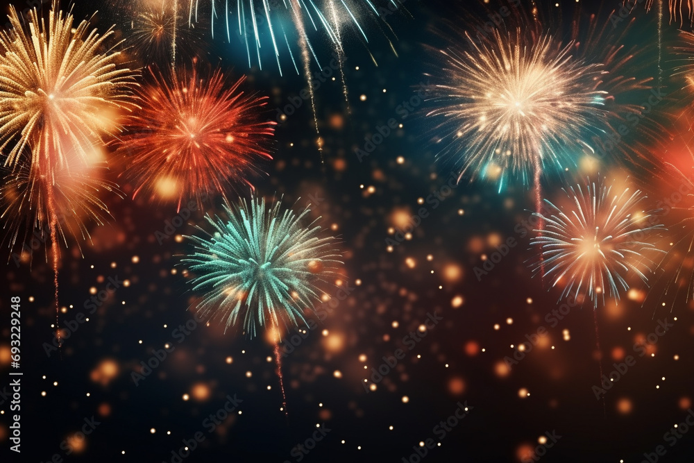 Fototapeta premium New Year's Elegance: A Sparkling Celebration Underneath Glittering Lights, Ringing in the Fresh Beginnings of a Promising Year