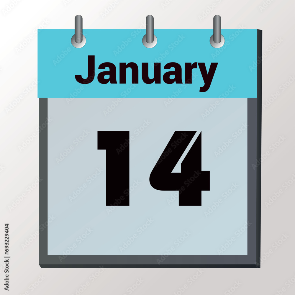 vector calendar page with date January 14, light colors vector calendar page with date January 14, light colors