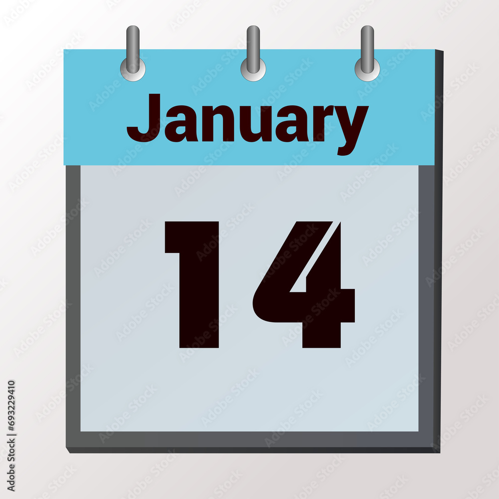 vector calendar page with date January 14, light colors vector calendar page with date January 14, light colors