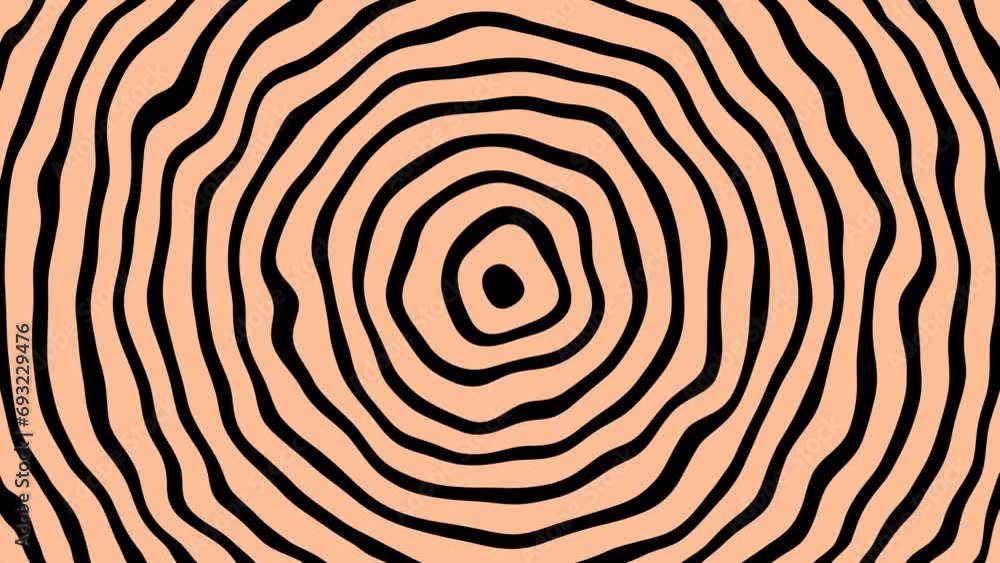 Beige and black stripes move from center of screen. Trendy peach color of 2024. 4K looped animated hypnotic video. Loop animation. Optical illusion. Diverging circles on water. Liquid flow. Hypnosis Beige and black stripes move from center of screen. Trendy peach color of 2024. 4K looped animated hypnotic video. Loop animation. Optical illusion. Diverging circles on water. Liquid flow. Hypnosis