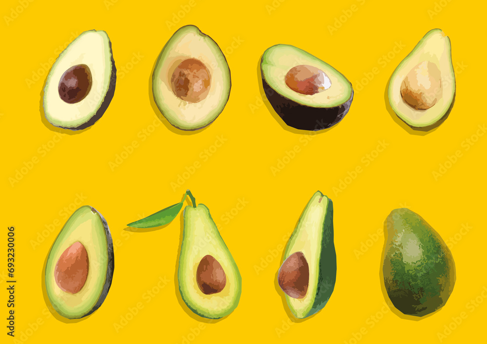 plusieurs images d'avocats sur fond jaune plusieurs images d'avocats sur fond jaune