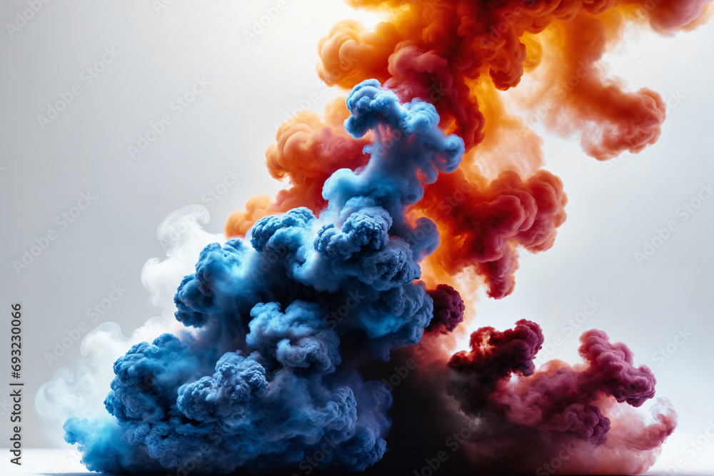 Colorful smoke with interesting dramatic backlighting on white background Colorful smoke with interesting dramatic backlighting on white background