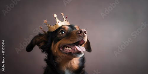 Medium brown and black dog with crown photo