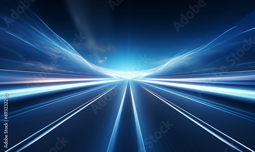a blue light trails on a road