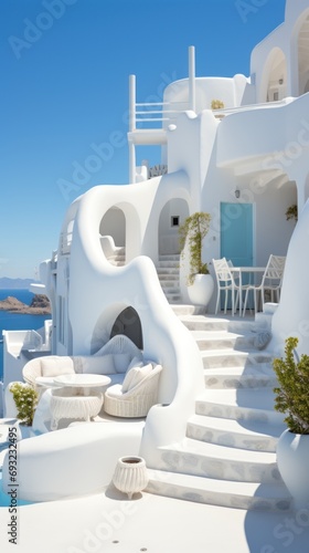 Luxury white hotel and resort mediterranean style. Generative AI © artbot