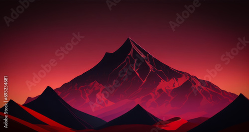 Illustration of poly triangle shaped landscape, mountain in red colored. Can be used as wallpaper or banner.
